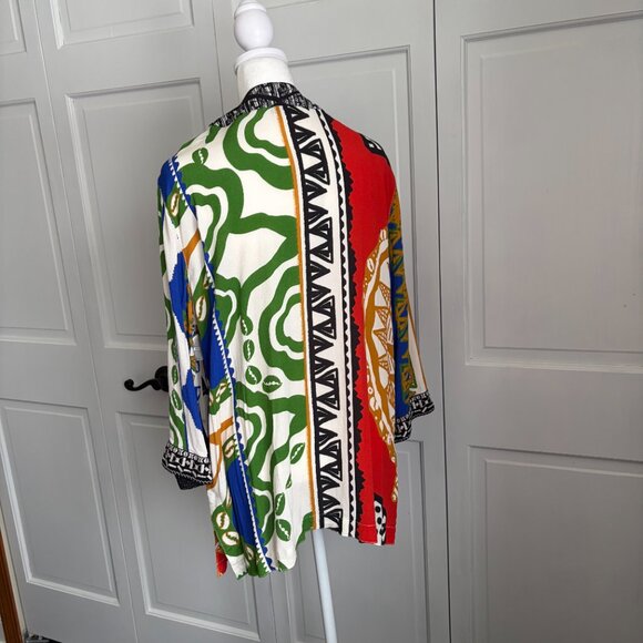 John Mark Size L Bohemian Abstract Print Open Front Cardigan Bold and Vibrant - Picture 4 of 10